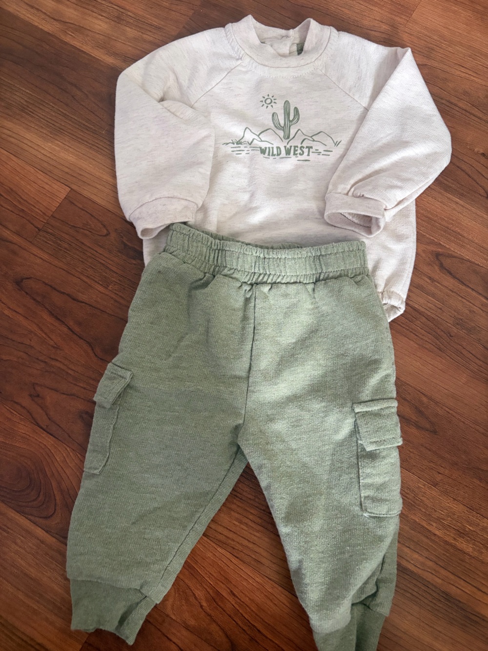 Rachel Zoe baby Sage Green Cargo Jogger Set with Cream Wild West Sweatshirt